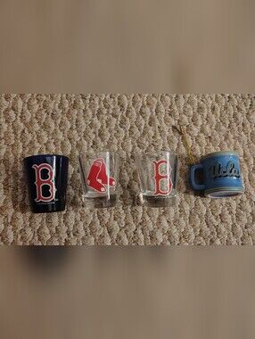 Set of Boston Red Sox Shot Glasses + UCLA Blue Mug